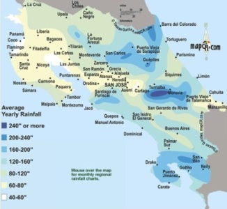 Costa Rica Rainfall Map